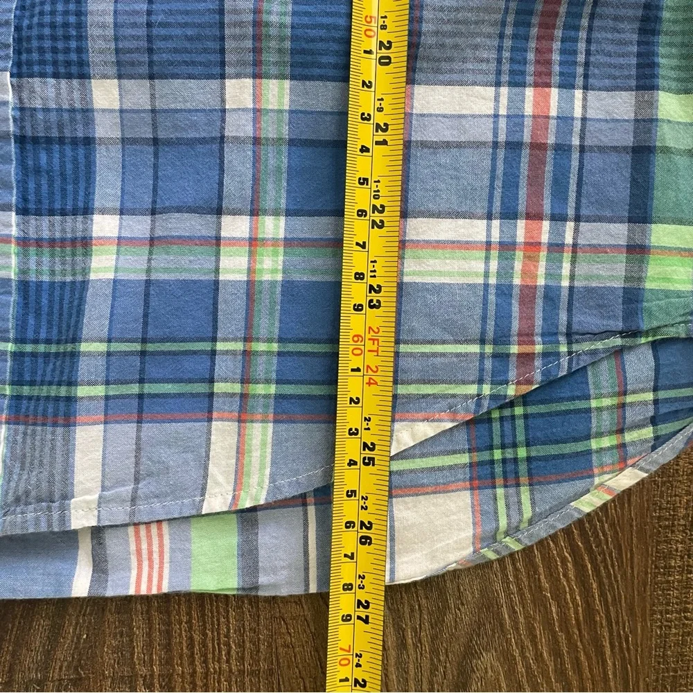Ralph Lauren Boys XL 18-20 Blue Green Plaid Short Sleeve Button Down Shirt Pony